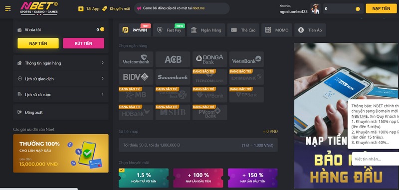 Hướng dẫn nạp tiền NBET và rút tiền nhanh chóng cho newbie 2 Nạp Tiền Nbet Qua Paywin Hoàn Toàn Không Tính Phí Với Tốc Độ Cao