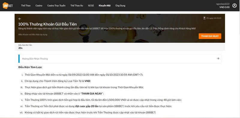 Khuyến mãi 188Bet - Cập nhật ưu đãi HOT đang diễn ra tại 188Bet 1 100% Thưởng Khoản Nạp Đầu Tiên Áp Dụng Cho Thành Viên Mới