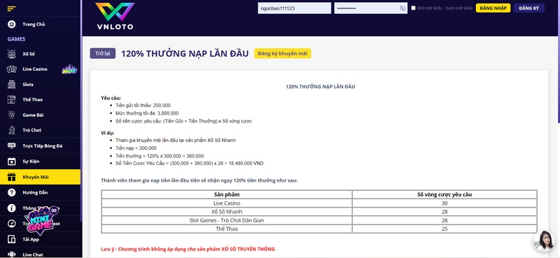 Khuyến mãi Vnloto - Quà tặng khủng cho mọi hội viên 2 Khuyến Mãi Vnloto 120% Nạp Lần Đầu Dành Cho Mọi Khách Chơi`