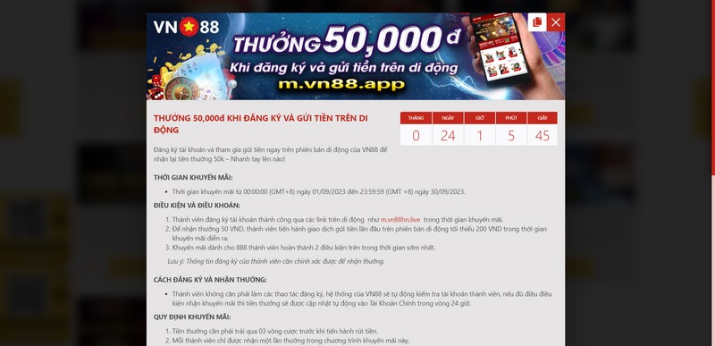 Khuyến mãi VN88 - Sự kiện hấp dẫn dành cho mọi hội viên 2 Thưởng Tiền 50K Khi Nạp Tiền Trên Di Động