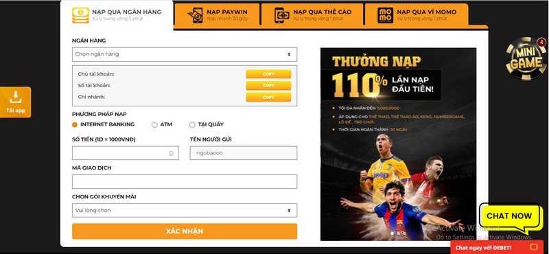 Nạp tiền Debet - Hướng dẫn các bước thực hiện siêu tốc 2 Nạp Tiền Debet Thông Qua Phương Thức Paywin Nhanh Chóng