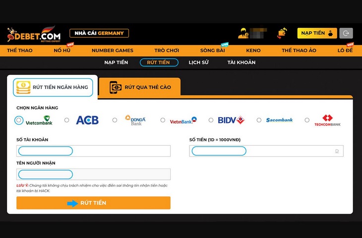 Nạp tiền Debet - Hướng dẫn các bước thực hiện siêu tốc 3 Rút Tiền Bằng Ngân Hàng Tại Debet Siêu Tốc Với Vài Phút